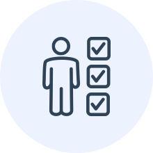 person alongside checkboxes in a circle icon